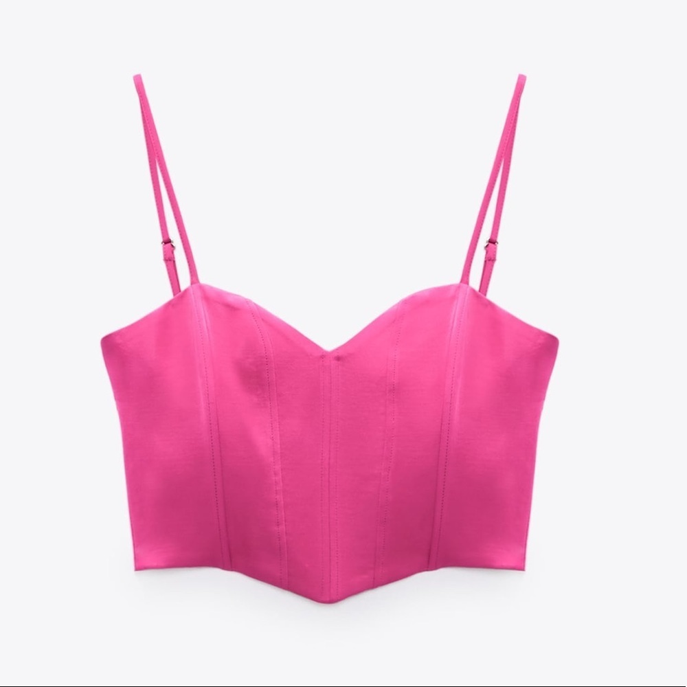 NWT. Zara Magenta Bustier Cropped Tank Top. Size XS.